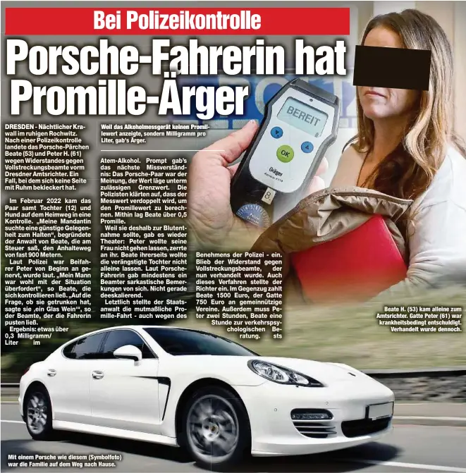  ?? ?? Mit einem Porsche wie diesem (Symbolfoto) war die Familie auf dem Weg nach Hause.
Beate H. (53) kam alleine zum Amtsrichte­r. Gatte Peter (61) war krankheits­bedingt entschuldi­gt. Verhandelt wurde dennoch.