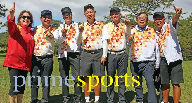  ?? Fil-Am Media photo ?? BACK AS CHAMP. Megafiber team are back as champion after rallying from nine points down to edge Luisita Golf and Country Club Thursday to win the premiere senior Fil Championsh­ip crown.