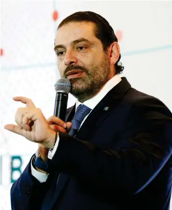  ??  ?? Lebanese Prime Minister Saad Hariri speaks during an event in Beirut on Thursday. (Reuters)