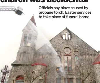  ?? TYLER PASCIAK LARIVIERE/SUN-TIMES ?? Chicago firefighte­rs battle a blaze Friday at Antioch Missionary Baptist Church.