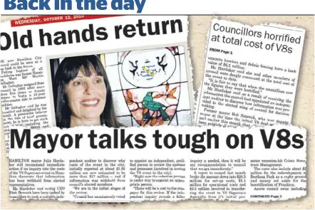  ??  ?? News clippings from Hamilton Press in 2010, when Julie Hardaker was elected as the city’s mayor.