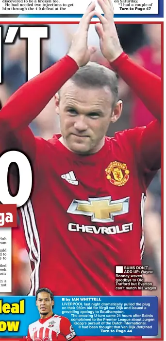  ??  ?? SUMS DON’T ADD UP: Wayne Rooney waves goodbye to Old Trafford but Everton can’t match his wages