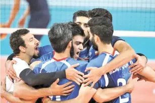  ??  ?? iranvolley­ball.com Iranian players celebrate a point against South Korea during a 3-0 victory in the men’s volleyball final of the 2018 Asian Games in Jakarta, Indonesia, on September 1, 2018.