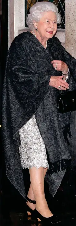  ??  ?? Royal dinner guest: The Queen at The Ivy last night