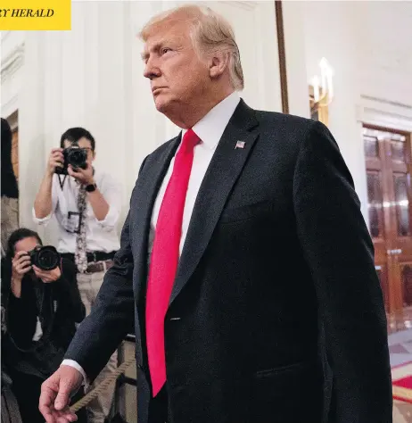  ??  ?? U.S. President Donald Trump shared on Twitter on Tuesday his feelings about the guilty outcomes in two separate cases against his former lawyer, Michael Cohen, and former campaign chairman, Paul Manafort. ANDREW HARNIK / THE ASSOCIATED PRESS
