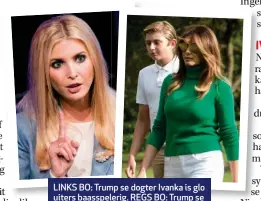  ??  ?? LINKS BO: Trump se dogter Ivanka is glo uiters baasspeler­ig. REGS BO: Trump se vrou, Melania, is ’n sterk vrou, skryf Bob. Hier is sy by hul seun, Barron.