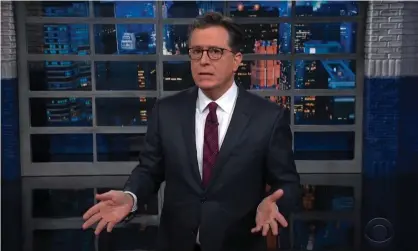  ?? Photograph: YouTube ?? Stephen Colbert on Aaron Rodgers’s ‘alternativ­e treatment’: ‘I’m guessing it’s a lot easier just to play with a shot in your arm than a jade egg stuck where the sun don’t shine.’