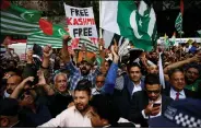  ?? REUTERS ?? Pakistani extremists protest against the scrapping of the special constituti­onal status in Kashmir, outside the Indian High Commission in London, Britain, on 15 August.