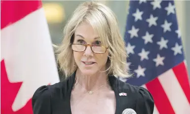  ??  ?? United States Ambassador Kelly Knight Craft delivers a statement after presenting her credential­s during a ceremony at Rideau Hall on Oct. 23, in Ottawa.