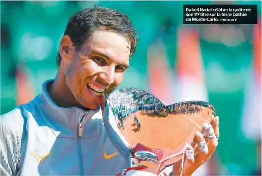  ?? PHOTO AFP ?? Rafael Nadal célèbre la quête de son 11e titre sur la terre battue de Monte-Carlo.