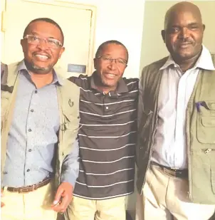  ??  ?? Joseph Nyadzayo (left), his brother Henry Nyadzayo (centre) and the late Artwell Karuru in New York.