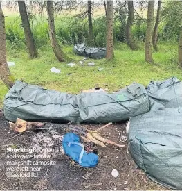  ??  ?? Shockingre­mnants and waste from a makeshift campsite were left near Glassford Rd