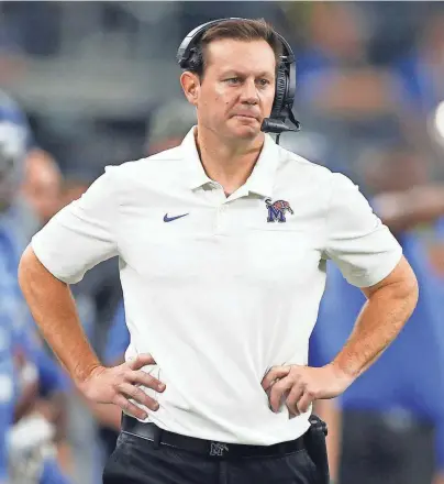  ?? TIM HEITMAN / USA TODAY SPORTS ?? Memphis Tigers head coach Ryan Silverfield on the sidelines during the game against the Penn State Nittany Lions at AT&T Stadium.