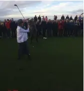  ??  ?? Lady Captain Mary Durcan tees off.