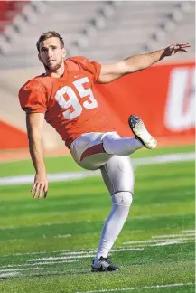  ?? JIM THOMPSON/JOURNAL ?? UNM’s Jason Sanders went to Miami in the draft’s seventh round. Sanders was 25-of-35 on field goal attempts during his Lobos career. He also had 108 kickoff touchbacks in 2016 and 2017.