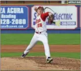  ?? SARAH PIETROWSKI - FOR DIGITAL FIRST MEDIA ?? Wilson’s Collin Foster (28) pitches against Twin Valley during Wilson’s win over Twin Valley in the Berks County championsh­ip at First Energy Stadium on May 17.