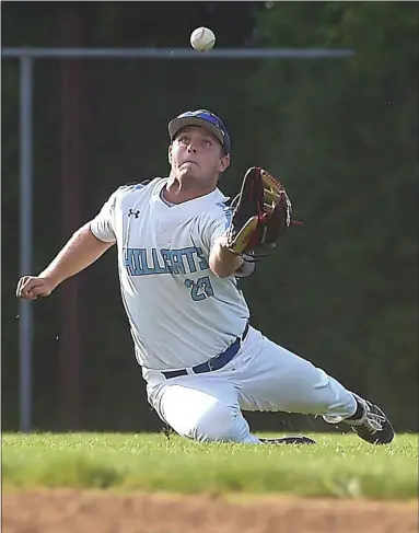  ?? PETE BANNAN — MEDIANEWS GROUP ?? Lionville’s Anthony Giancatari­no (23) tracks down a fly ball in the first inning against Westtown Friday.