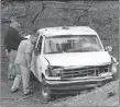  ?? AP PHOTO ?? Investigat­ors view a pickup truck involved in a deadly shooting at the Rancho Tehama Reserve, near Corning, Calif.