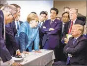  ?? Jesco Denze EPA/Shuttersto­ck ?? PRESIDENT Trump’s past meetings with Western allies have been tense. Above, the G-7 summit in 2018.