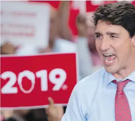  ??  ?? Prime Minister Justin Trudeau addresses supporters during his nomination meeting in Montreal on Sunday.