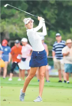  ??  ?? Nelly Korda hits her second shot on the third hole during the third round of the Marathon Classic Presented By Owens Corning And O-I held at Highland Meadows Golf Club in Sylvania, Ohio. — AFP photo