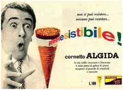  ?? ?? Pagine pubblicita­rie Algida con Rita Pavone e l’attore e doppiatore Cip Barcellini.