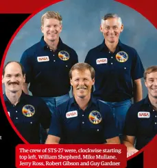  ??  ?? The crew of STS-27 were, clockwise starting top left, William Shepherd, Mike Mullane, Jerry Ross, Robert Gibson and Guy Gardner