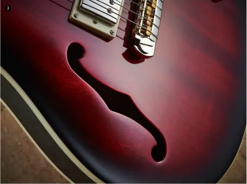  ??  ?? 3
3. The primary difference between the two SE Hollowbody guitars is the wood used for the top and back. The Standard uses a five-ply mahogany that you can see at the edges of the unbound f-holes