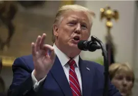  ?? AP FILE ?? FIGHTING BACK: President Trump, speaking Friday at the White House at an event on healthcare prices, also spoke out against the impeachmen­t proceeding­s.