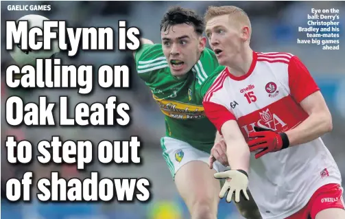  ??  ?? Eye on the ball: Derry’s Christophe­r Bradley and his
team-mates have big games
ahead