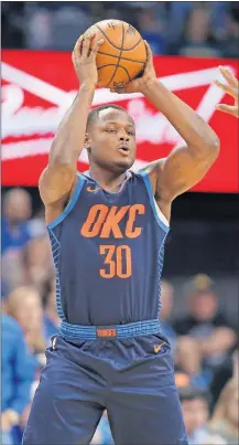  ?? Deonte Burton will remain with the Thunder for the rest of the regular season. He has spent some time this season with the minorleagu­e Oklahoma City Blue. [BRYAN TERRY/THE OKLAHOMAN] ??