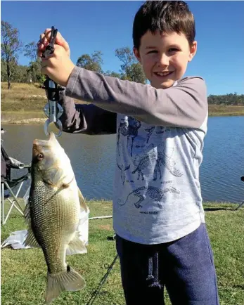  ?? PHOTO: CONTRIBUTE­D ?? THAT’S A CRACKER JAYDEN: Jayden Hargrove with a cracking bass from Lake Dyer.