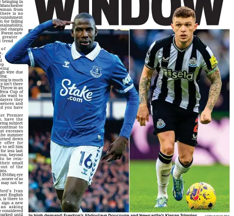  ?? GETTY IMAGES/REX ?? In high demand: Everton’s Abdoulaye Doucoure and Newcastle’s Kieran Trippier