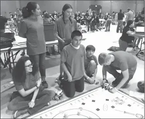  ??  ?? Competitio­n: Barton Junior High’s competitio­n robotics teams traveled to compete against 83 teams in the Cyber Innovation Center’s Regional Autonomous Robotics Circuit in Bossier City, Louisiana.