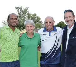  ?? Picture: BRYAN SMITH ?? OVERALL WINNERS: The winning team of the SPCA Bowls Fun Day at the Kowie Bowls Club in Port Alfred consisted of Justin Louw, Ronel Hough and Rodney Gradwell, with SPCA administra­tor Forbes Coutts