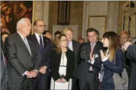  ?? ASSOCIATED PRESS ?? From left: U.S. Secretary of State Rex Tillerson, Italian Foreign Minister Angelino Alfano, Canadian Foreign Minister Chrystia Freeland and German Foreign Minister, Sigmar Gabriel, visit the Cathedral in Lucca, Italy, Monday. Foreign ministers from the...