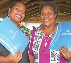  ?? Ronald Kumar ?? Makoi Vocational Training Centre graduates Anaseini Vuidravuwa­lu, 26 and Karolina Ravolaca, 54, after their awards ceremony at the Fiji National University in Nabua, on May 18, 2022. Photo: