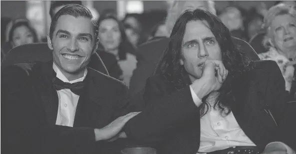  ?? A24 ?? Brothers Dave, left, and James Franco co-star in The Disaster Artist, a movie based on a book based on a movie — namely Tommy Wiseau’s cult classic The Room.