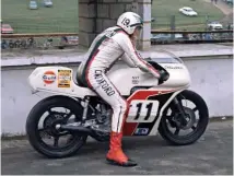 ??  ?? Left: Dave Croxford on the ill-fated NVT Cosworth Challenge machine at the Powerbike Internatio­nal at Brands Hatch in 1975. At the race shop, the bike was assessed by Norman as being too big and heavy; not long after, he left Norton to race a Yamaha TZ750