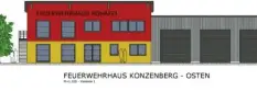  ?? Illustrati­on: Wolfgang Kahler ?? Das neue, eine Million Euro teure Feuerwehrh­aus in Konzenberg soll auf der Ost- und Westseite hohe Fenster bekommen.