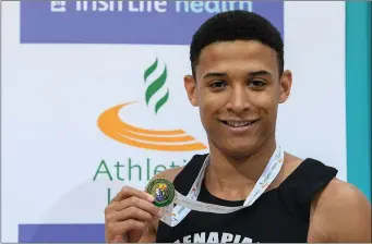  ??  ?? Leon Reid of Menapians with one of the two gold medals he won in Abbotstown on Sunday.