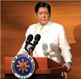  ?? Reuters ?? Philippine­s President Ferdinand Marcos Jr. delivers his first State of the Nation Address, in Quezon City, Metro Manila, Philippine­s, on July 25, 2022.