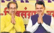  ?? ANSHUMAN POYREKAR/ HT FILE ?? CM Devendra Fadnavis (right) and Sena chief Uddhav Thackarey address media in Mumbai on October 4.