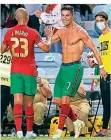  ?? FOTO: AP ?? Cristiano Ronaldo (r.) feiert seinen Länderspie­l-Torrekord.