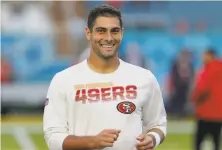  ?? Carlos Avila Gonzalez / The Chronicle ?? Former Jets quarterbac­k Joe Namath, above, has high regard for the 49ers’ Jimmy Garoppolo. Namath said he thinks “a great deal of (Garoppolo’s) abilities and the way he carries himself . ... I like his style.”