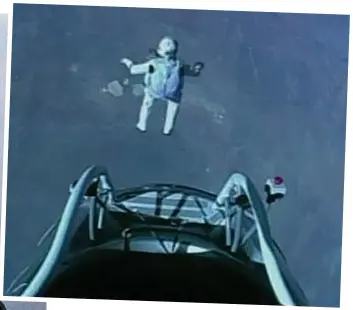  ??  ?? Leap of faith: Felix Baumgartne­r jumps off Christ the Redeemer in Rio. Top, freefallin­g from near space and, below, after his safe landing