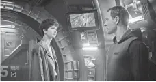  ?? MARK ROGERS ?? Daniels (Katherine Waterston) meets with her crew’s resident android Walter (Michael Fassbender) in Alien: Covenant.