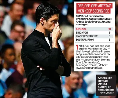  ?? KEVIN QUIGLEY ?? Smells like defeat: Arteta suffers on the sideline