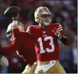  ?? JED JACOBSOHN – AP ?? Rookie quarterbac­k Brock Purdy threw two touchdown passes in the 49ers' win over the Commanders.