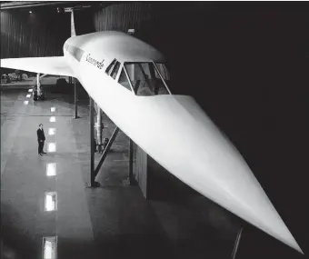  ?? AP FILE PHOTO ?? This 1967 photo shows a full scale mock-up of the British-French supersonic airliner Concorde at the British Aircraft Corporatio­n factory at Filton, Bristol, England. Despite the glamour and speed, significan­t problems plagued the jet before it was retired in 2003.